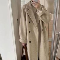 Women's Casual Vintage Style Solid Color Button Double Breasted Coat Woolen Coat sku image 6