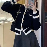 Women's Sweater Long Sleeve Sweaters & Cardigans Button Casual Color Block sku image 2