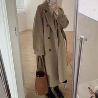 Women's Casual Vintage Style Solid Color Button Double Breasted Coat Woolen Coat sku image 1