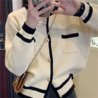 Women's Sweater Long Sleeve Sweaters & Cardigans Button Casual Color Block main image 3