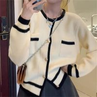 Women's Sweater Long Sleeve Sweaters & Cardigans Button Casual Color Block sku image 1