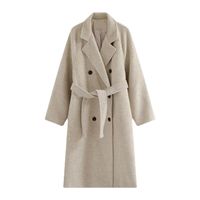 Women's Casual Vintage Style Solid Color Button Double Breasted Coat Woolen Coat main image 3