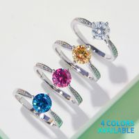 Elegant Wedding Classic Style Round Sterling Silver Gra Plating Inlay Moissanite White Gold Plated Rings main image 3