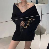 Women's Sweater Dress Casual Sexy V Neck Long Sleeve Solid Color Short Mini Dress Daily main image 3