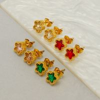 1 Pair Simple Style Flower Inlay Stainless Steel Zircon 18K Gold Plated Ear Studs main image 1