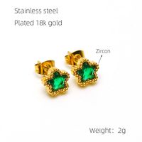 1 Pair Simple Style Flower Inlay Stainless Steel Zircon 18K Gold Plated Ear Studs sku image 4