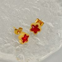 1 Pair Simple Style Flower Inlay Stainless Steel Zircon 18K Gold Plated Ear Studs main image 5