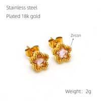 1 Pair Simple Style Flower Inlay Stainless Steel Zircon 18K Gold Plated Ear Studs sku image 2