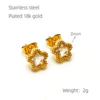 1 Pair Simple Style Flower Inlay Stainless Steel Zircon 18K Gold Plated Ear Studs sku image 1