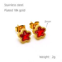 1 Pair Simple Style Flower Inlay Stainless Steel Zircon 18K Gold Plated Ear Studs sku image 3