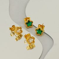 1 Pair Simple Style Flower Inlay Stainless Steel Zircon 18K Gold Plated Ear Studs main image 4