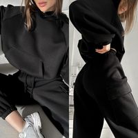 Women's Hoodies Sets Long Sleeve Pocket Simple Style Solid Color main image 4