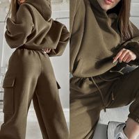 Women's Hoodies Sets Long Sleeve Pocket Simple Style Solid Color main image 5