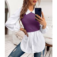 Women's Blouse Long Sleeve Blouses 2 In 1 Button Simple Style Color Block main image 3