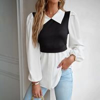 Women's Blouse Long Sleeve Blouses 2 In 1 Button Simple Style Color Block main image 5