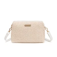 Women's Medium Straw Solid Color Vintage Style Weave Square Zipper Shoulder Bag sku image 3