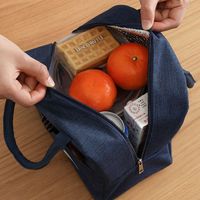 Kid's Adults Polyester Solid Color Classic Style Weave Square Zipper Lunch Bag Handbag main image 4