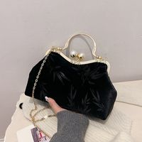 Women's Velvet Cloth Leaves Vintage Style Classic Style Embroidery Square Clipped Button Handbag sku image 4