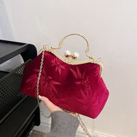 Women's Velvet Cloth Leaves Vintage Style Classic Style Embroidery Square Clipped Button Handbag sku image 1