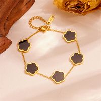 Titanium Steel 18K Gold Plated IG Style Simple Style Plating Inlay Flower Acrylic Rings Bracelets Necklace sku image 8