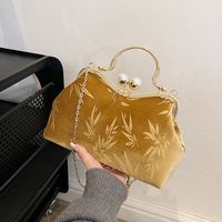 Women's Velvet Cloth Leaves Vintage Style Classic Style Embroidery Square Clipped Button Handbag sku image 2