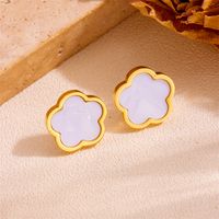 Titanium Steel 18K Gold Plated IG Style Simple Style Plating Inlay Flower Acrylic Rings Bracelets Necklace main image 9
