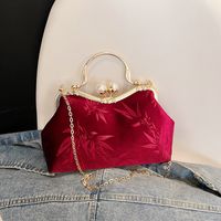 Women's Velvet Cloth Leaves Vintage Style Classic Style Embroidery Square Clipped Button Handbag main image 6