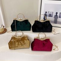Women's Velvet Cloth Leaves Vintage Style Classic Style Embroidery Square Clipped Button Handbag main image 1