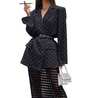 Women's Coat Long Sleeve Blazers Belt Elegant Polka Dots main image 1