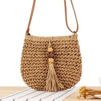 Women's Small Straw Solid Color Vintage Style Classic Style Zipper Straw Bag sku image 2