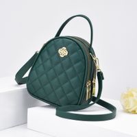 Women's Small Pu Leather Argyle Streetwear Oval Zipper Handbag Crossbody Bag main image 4