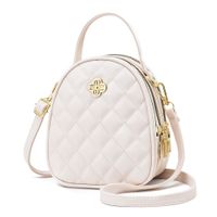 Women's Small Pu Leather Argyle Streetwear Oval Zipper Handbag Crossbody Bag sku image 5