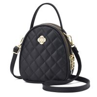 Women's Small Pu Leather Argyle Streetwear Oval Zipper Handbag Crossbody Bag main image 2