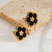 1 Pair Elegant Sweet Flower Plating Inlay Stainless Steel Acrylic 18k Gold Plated Ear Studs main image 5