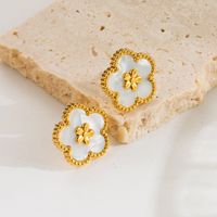1 Pair Elegant Sweet Flower Plating Inlay Stainless Steel Acrylic 18k Gold Plated Ear Studs sku image 4