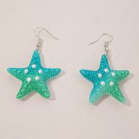 1 Pair Hawaiian Beach Starfish Inlay Alloy Artificial Pearls Resin Drop Earrings main image 5