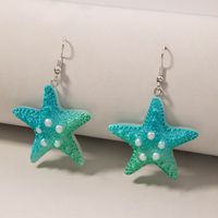 1 Pair Hawaiian Beach Starfish Inlay Alloy Artificial Pearls Resin Drop Earrings main image 4