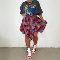 Summer Streetwear Plaid Cotton Blend Polyester Knee-length Skirts main image 2