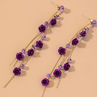 Purple Diamond Rose Long Earrings sku image 2