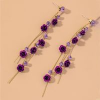 Purple Diamond Rose Long Earrings main image 1