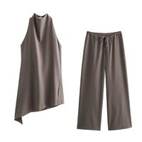 Casual Daily Women's Vintage Style Solid Color Polyester Zipper Pants Sets Pants Sets main image 6