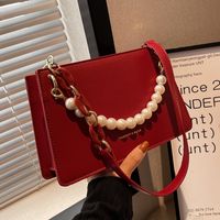 Women's Small Pu Leather Solid Color Elegant Pearls Zipper Shoulder Bag main image 6