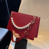 Women's Small Pu Leather Solid Color Elegant Pearls Zipper Shoulder Bag sku image 1