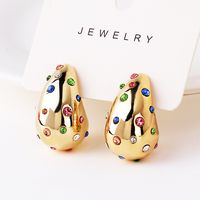 1 Pair Vintage Style Water Droplets Plating Inlay Brass Artificial Gemstones Crystal 18k Gold Plated White Gold Plated Ear Studs main image 1