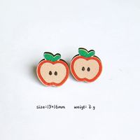 1 Pair Cartoon Style Book Rainbow Apple Wood Printing Women's Ear Studs sku image 5