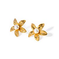 1 Pair IG Style Simple Style Flower Inlay 304 Stainless Steel Pearl 18K Gold Plated Ear Studs main image 6