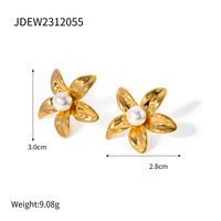 1 Pair IG Style Simple Style Flower Inlay 304 Stainless Steel Pearl 18K Gold Plated Ear Studs main image 2