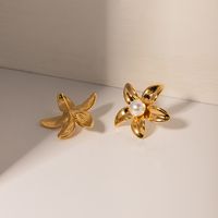 1 Pair IG Style Simple Style Flower Inlay 304 Stainless Steel Pearl 18K Gold Plated Ear Studs main image 4