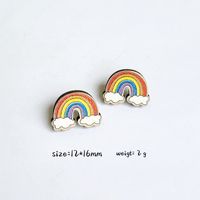 1 Pair Cartoon Style Book Rainbow Apple Wood Printing Women's Ear Studs sku image 9