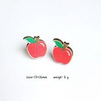 1 Pair Cartoon Style Book Rainbow Apple Wood Printing Women's Ear Studs sku image 1